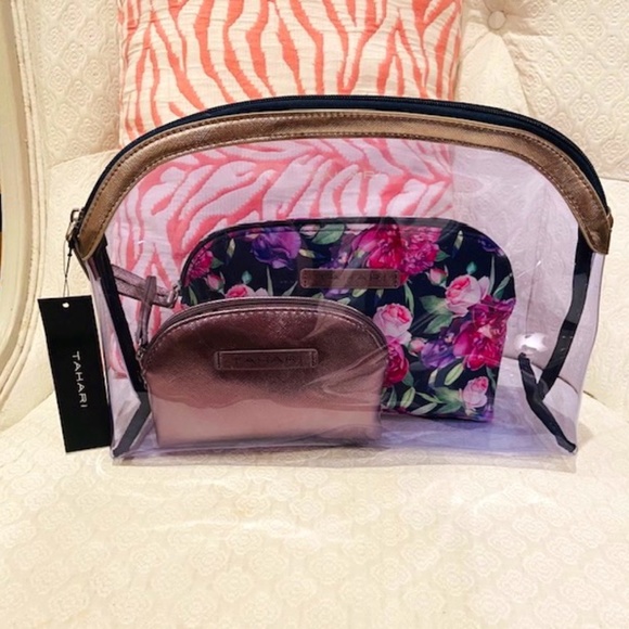 O4-New with Tags Tahari Makeup Travel Trio Cosmetic Case, Style:In Bloom - Picture 2 of 8
